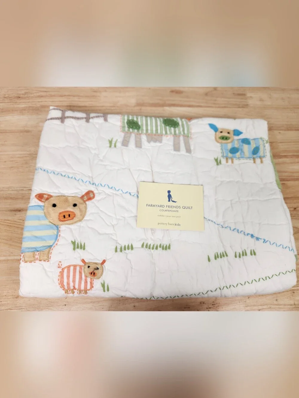 Pottery Barn Kids Farmyard Friends Crib/ Toddler Quilt 50x36 NOS Animals *Flaw*